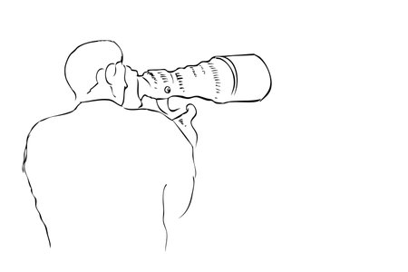 Man Photographer Take a Picture, using dlsr, tele lens attatched, simple vector manual hand draw sketch&#xA;のイラスト素材