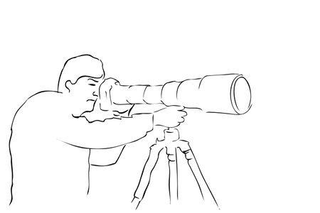 Man Photographer Take a Picture, using dlsr, tele lens attatched, simple vector manual hand draw sketchのイラスト素材