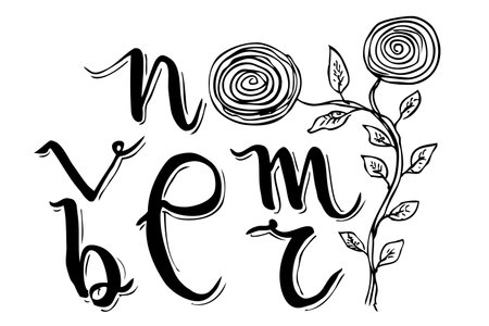 Simple Vector Hand Draw Sketch Lettering, Hello November, with flower
のイラスト素材
