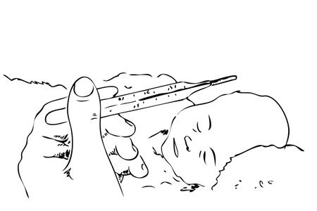 Outline Vector Hand Draw Sketch, Doctor doing doing a temperature check to a baby&#xA;のイラスト素材