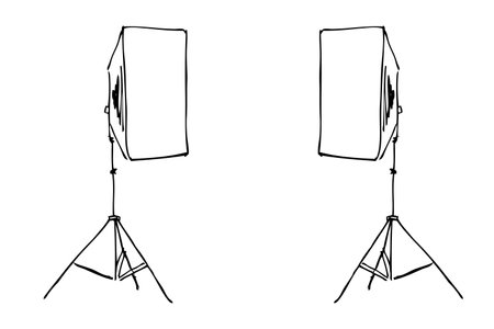 Outline Manual Hand Draw Sketch Rectangle Softbox, Isolated on White &#xA;のイラスト素材