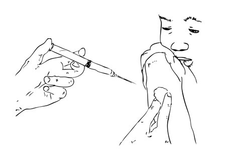 Manual Outline Hand Draw Sketch, The child is injected by doctor or nurse&#xA;のイラスト素材
