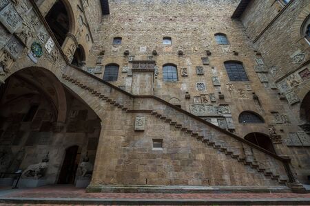 Florence, Italy - 2019, April 7: Courtyard in the National Museum of Bargello, a former barracks and prison, now an art museum.のeditorial素材