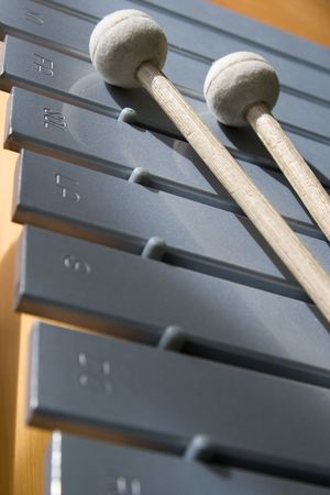 Metallophone (Similar to a Xilophone but made of metal) with drumsticksの写真素材