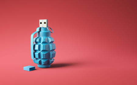 Flash drive usb pen safe data design on red background. Data protection minimal conceptの写真素材