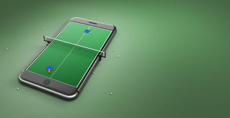 Mobile phone screen game concept. Minimal tennis table background designの写真素材