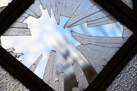 broken window, trilogy on the window and sad conceptの写真素材