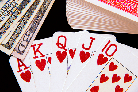 poker royal street flush and moneyの写真素材
