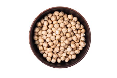Raw chickpea in a plate, isolated on whiteの写真素材