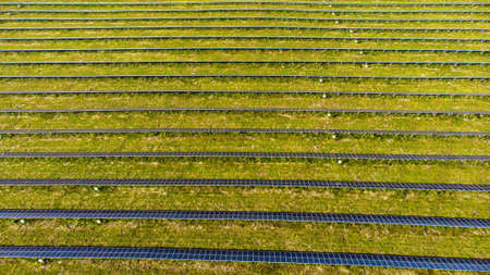 photovoltaic solar power panel on sky background, green clean Alternative power energy concept.