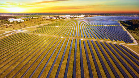 Solar photovoltaic photographed before sunrise