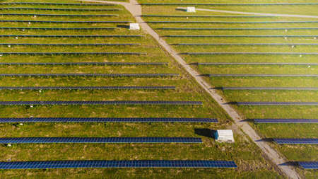 photovoltaic solar power panel on sky background, green clean Alternative power energy concept.
