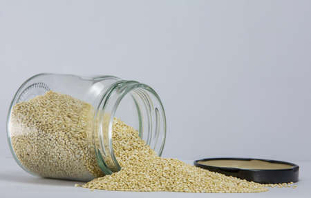Quinoa seed in glass bottlesの写真素材