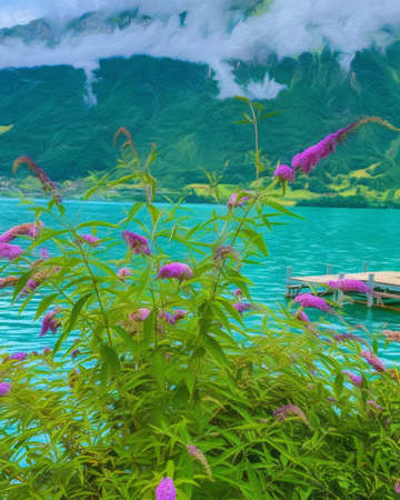 Watercolor and pastel drawing nature landscape, popular travel and touristic place, canvas texture on background, trend print for poster, textile or canvas. Modern fine arts design wallpaper. Wall artの写真素材