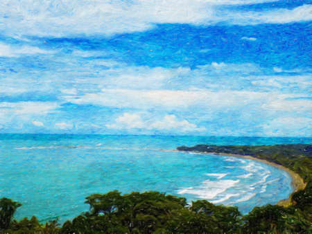 Watercolor and pastel drawing nature landscape, tropical travel and touristic place, Seychelles island vacation, trend print for poster, textile or canvas. Modern fine arts design wallpaper. Wall artの写真素材