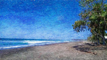 Watercolor and pastel drawing nature landscape, tropical travel and touristic place, Seychelles island vacation, trend print for poster, textile or canvas. Modern fine arts design wallpaper. Wall artの写真素材