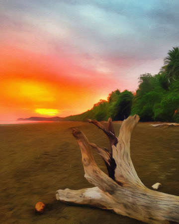Watercolor and pastel drawing nature landscape, tropical travel and touristic place, Seychelles island vacation, trend print for poster, textile or canvas. Modern fine arts design wallpaper. Wall artの写真素材