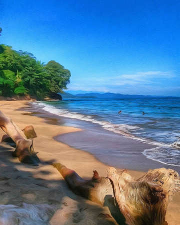 Watercolor and pastel drawing nature landscape, tropical travel and touristic place, Seychelles island vacation, trend print for poster, textile or canvas. Modern fine arts design wallpaper. Wall artの写真素材