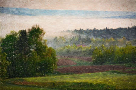 Watercolor and oil painting nature landscape, famous travel and touristic place, outdoor vacation trend print for poster, paper, textile or canvas. Modern fine arts design wallpaper. Wall art drawingの写真素材