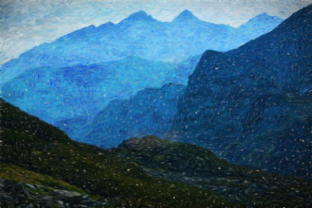 Watercolor and oil painting nature landscape, famous travel and touristic place, outdoor vacation trend print for poster, paper, textile or canvas. Modern fine arts design wallpaper. Wall art drawingの写真素材