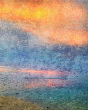 Nature landscape painting in oil pictorial art, famous travel and tourism place, outdoor vacation trend print for poster, paper, textile or canvas. Modern fine arts design wallpaper. Wall art drawingの写真素材
