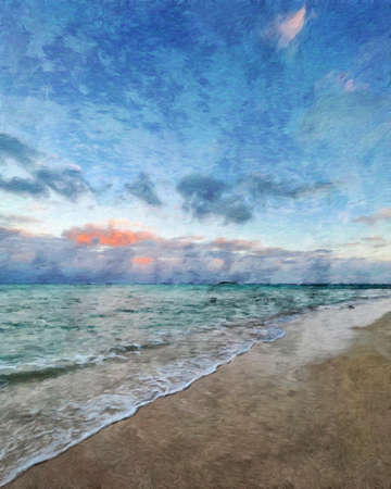 Nature landscape painting in oil pictorial art, famous travel and tourism place, outdoor vacation trend print for poster, paper, textile or canvas. Modern fine arts design wallpaper. Wall art drawingの写真素材