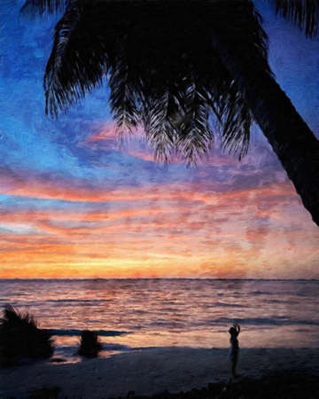 Nature landscape painting in oil pictorial art, famous travel and tourism place, outdoor vacation trend print for poster, paper, textile or canvas. Modern fine arts design wallpaper. Wall art drawingの写真素材