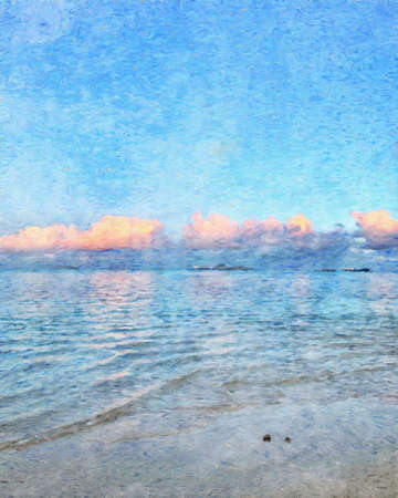 Nature landscape painting in oil pictorial art, famous travel and tourism place, outdoor vacation trend print for poster, paper, textile or canvas. Modern fine arts design wallpaper. Wall art drawingの写真素材