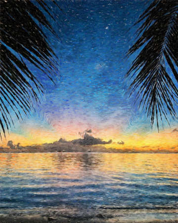 Nature landscape painting in oil pictorial art, famous travel and tourism place, outdoor vacation trend print for poster, paper, textile or canvas. Modern fine arts design wallpaper. Wall art drawingの写真素材