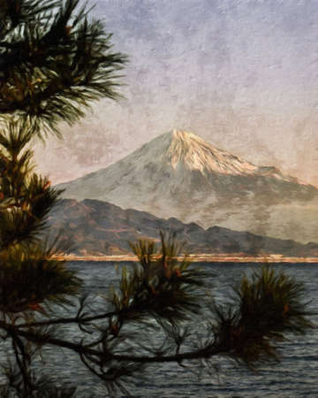 Nature landscape painting in oil pictorial art, famous travel and tourism place, outdoor vacation trend print for poster, paper, textile or canvas. Modern fine arts design wallpaper. Wall art drawingの写真素材