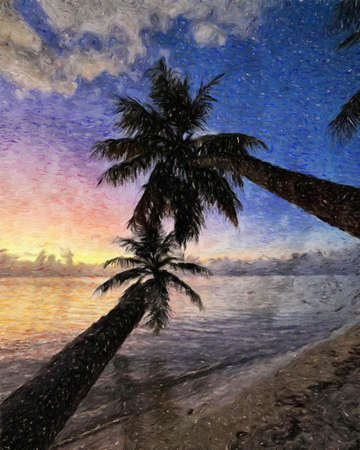 Nature landscape painting in oil pictorial art, famous travel and tourism place, outdoor vacation trend print for poster, paper, textile or canvas. Modern fine arts design wallpaper. Wall art drawingの写真素材