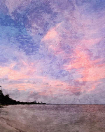 Nature landscape painting in oil pictorial art, famous travel and tourism place, outdoor vacation trend print for poster, paper, textile or canvas. Modern fine arts design wallpaper. Wall art drawingの写真素材