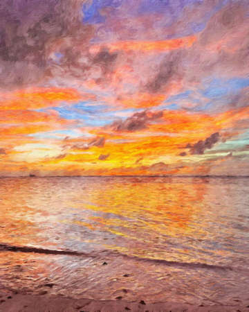 Nature landscape painting in oil pictorial art, famous travel and tourism place, outdoor vacation trend print for poster, paper, textile or canvas. Modern fine arts design wallpaper. Wall art drawingの写真素材