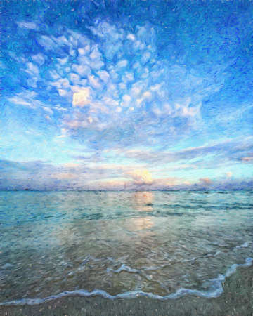 Nature landscape painting in oil pictorial art, famous travel and tourism place, outdoor vacation trend print for poster, paper, textile or canvas. Modern fine arts design wallpaper. Wall art drawingの写真素材