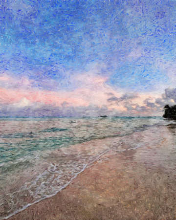 Nature landscape painting in oil pictorial art, famous travel and tourism place, outdoor vacation trend print for poster, paper, textile or canvas. Modern fine arts design wallpaper. Wall art drawingの写真素材
