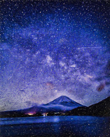 Nature landscape painting in oil pictorial art, famous travel and tourism place, outdoor vacation trend print for poster, paper, textile or canvas. Modern fine arts design wallpaper. Wall art drawingの写真素材