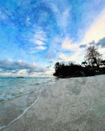 Nature landscape painting in oil pictorial art, famous travel and tourism place, outdoor vacation trend print for poster, paper, textile or canvas. Modern fine arts design wallpaper. Wall art drawingの写真素材