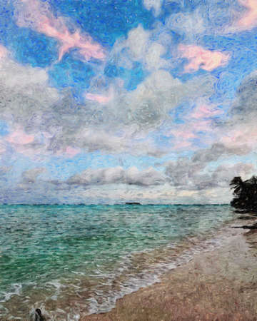 Nature landscape painting in oil pictorial art, famous travel and tourism place, outdoor vacation trend print for poster, paper, textile or canvas. Modern fine arts design wallpaper. Wall art drawingの写真素材