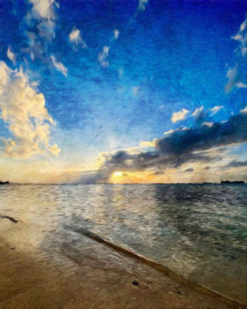 Nature landscape painting in oil pictorial art, famous travel and tourism place, outdoor vacation trend print for poster, paper, textile or canvas. Modern fine arts design wallpaper. Wall art drawingの写真素材