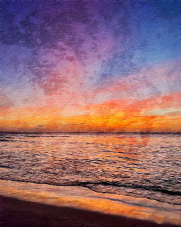 Nature landscape painting in oil pictorial art, famous travel and tourism place, outdoor vacation trend print for poster, paper, textile or canvas. Modern fine arts design wallpaper. Wall art drawingの写真素材
