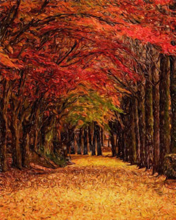 Nature landscape painting in oil pictorial art, famous travel and tourism place, outdoor vacation trend print for poster, paper, textile or canvas. Modern fine arts design wallpaper. Wall art drawingの写真素材