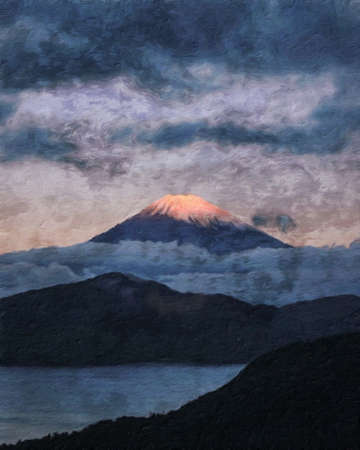 Nature landscape painting in oil pictorial art, famous travel and tourism place, outdoor vacation trend print for poster, paper, textile or canvas. Modern fine arts design wallpaper. Wall art drawingの写真素材