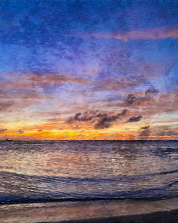 Nature landscape painting in oil pictorial art, famous travel and tourism place, outdoor vacation trend print for poster, paper, textile or canvas. Modern fine arts design wallpaper. Wall art drawingの写真素材