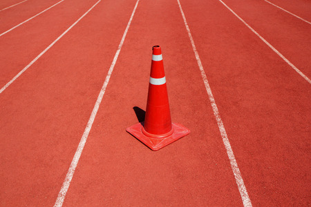 Running track with traffic coneの写真素材