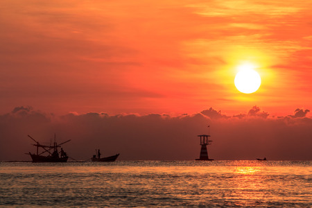 Beautiful silhouette sunset sky at Hua Hin, Thailandの写真素材