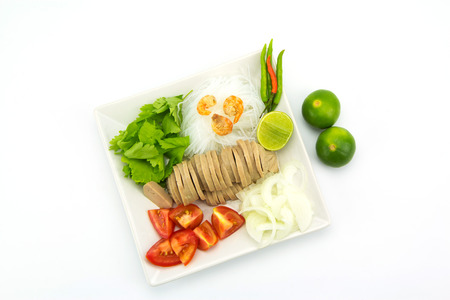 Thai salad ingredient isolated on white backgroundの写真素材