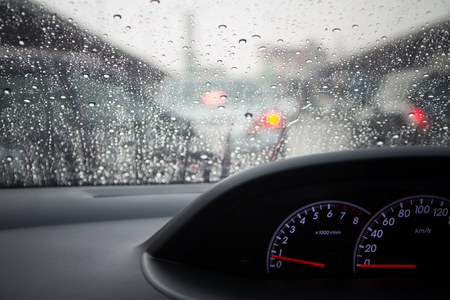 Rain drops on windshield car
