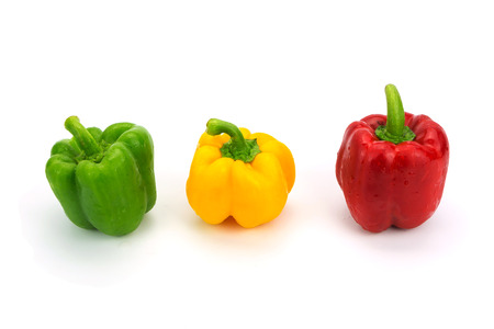 Colorful fresh sweet peppers isolated on white backgroundの写真素材