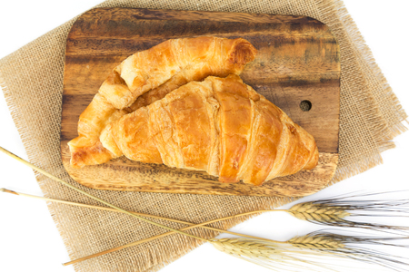 Fresh croissant isolated on white background, Top viewの写真素材