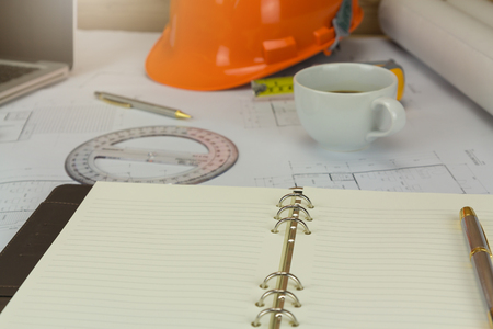 Architect concept, Architects office working with blueprintsの写真素材